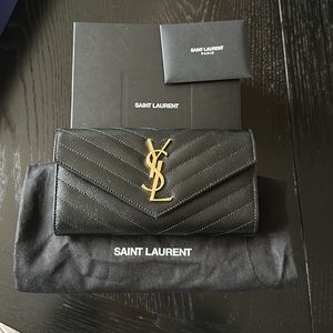 SAINT LAURENT Monogramme Logo Leather Flap Wallet BNWT Authentic